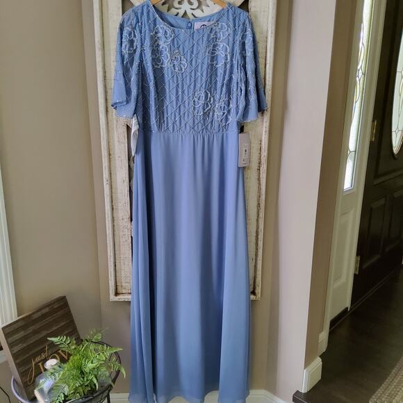 JS Collections Lauren A-Line Gown Short Flutter Sleeves Floral Beaded Motifs - Picture 6 of 11